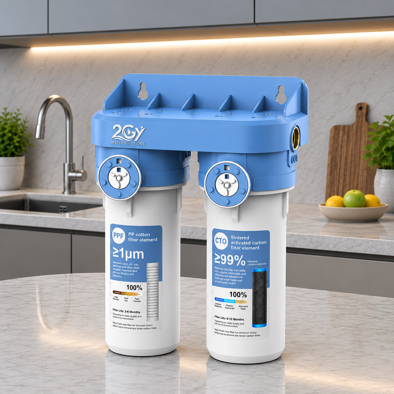 2GY Q2T 10" 2-Stage Under Sink Water Filter System