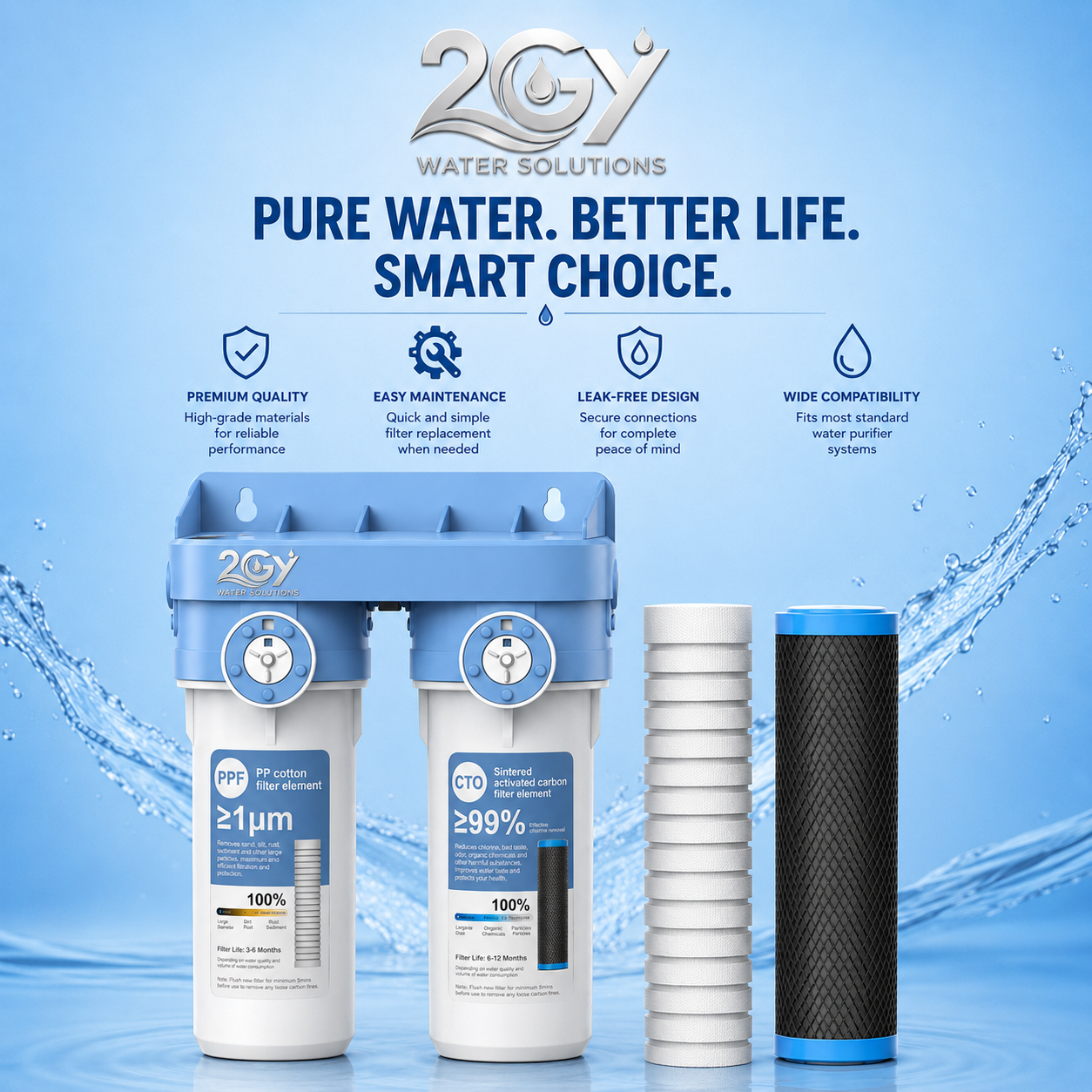 2GY Q2T 10" 2-Stage Under Sink Water Filter System