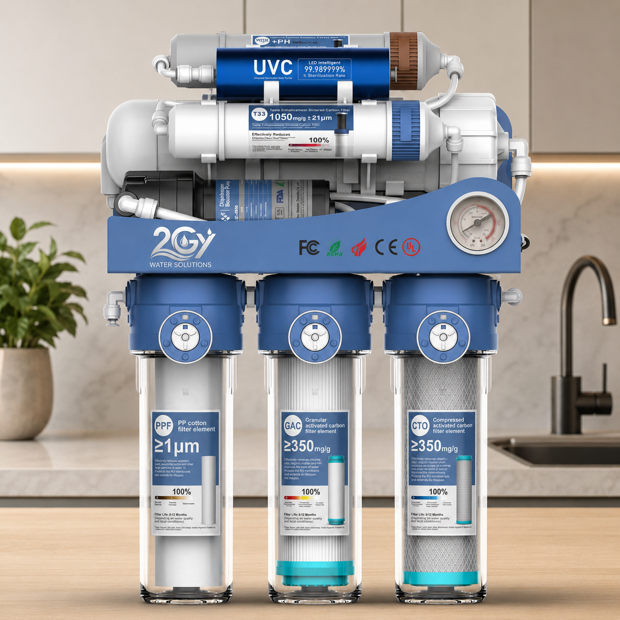 2GY OEM Electric 600GPD 7-Stage Tankless RO Water Filter System