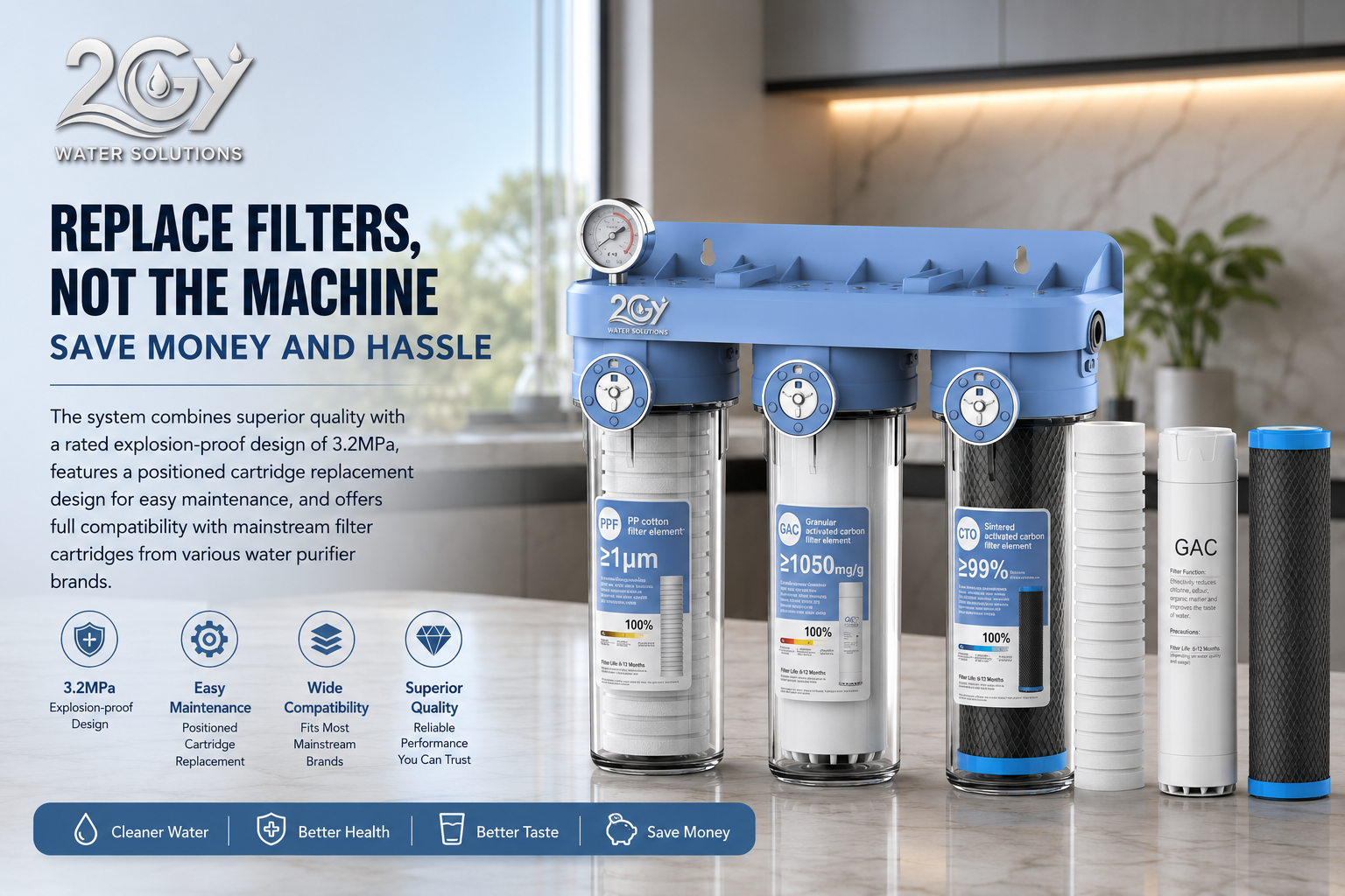 2GY 3-Stage Whole House Water Filtration System