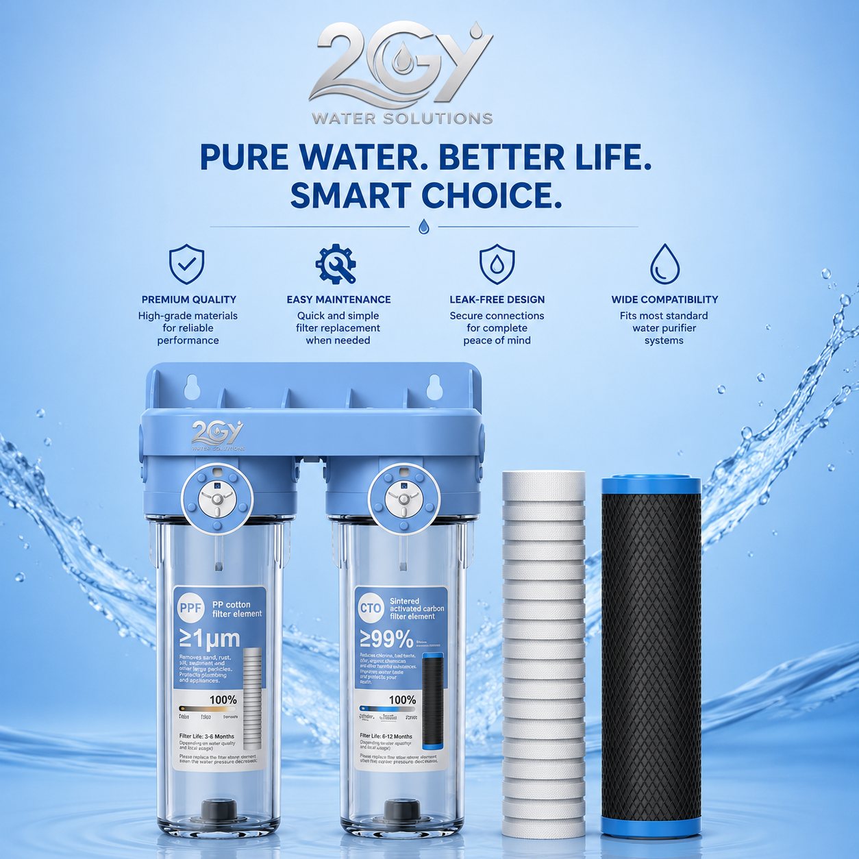 2GY Q2T 10" 2-Stage Under Sink Water Filter System