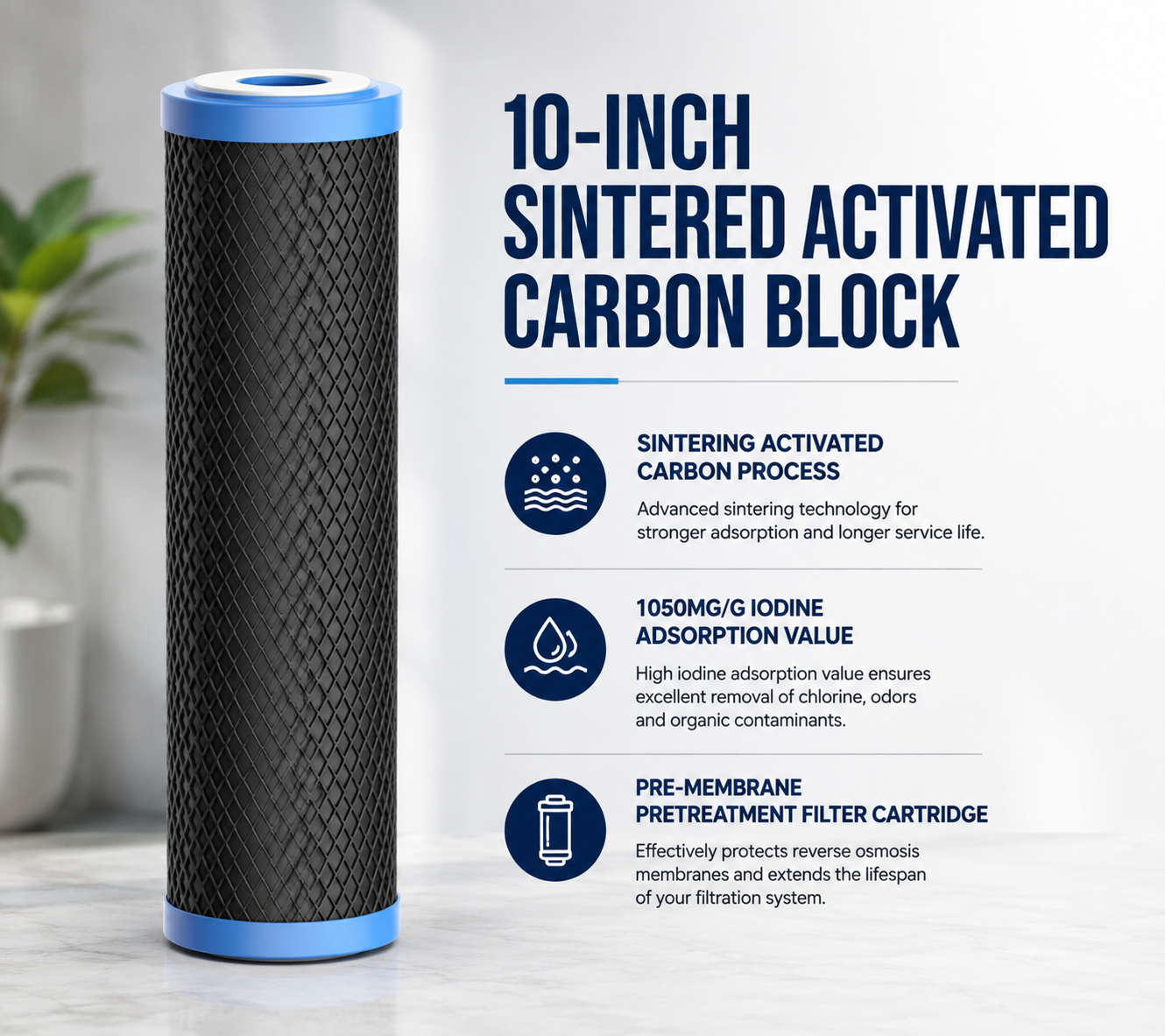 10-Inch Sintered Activated Carbon replacement cartridge Filter